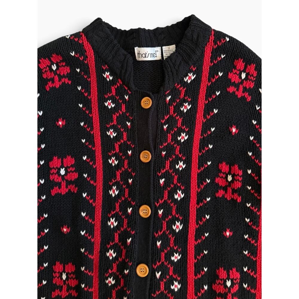 Vintage Nordic Fair Isle Cardigan Sweater S Hong Kong That's Me! Ramie Cotton - Picture 3 of 5